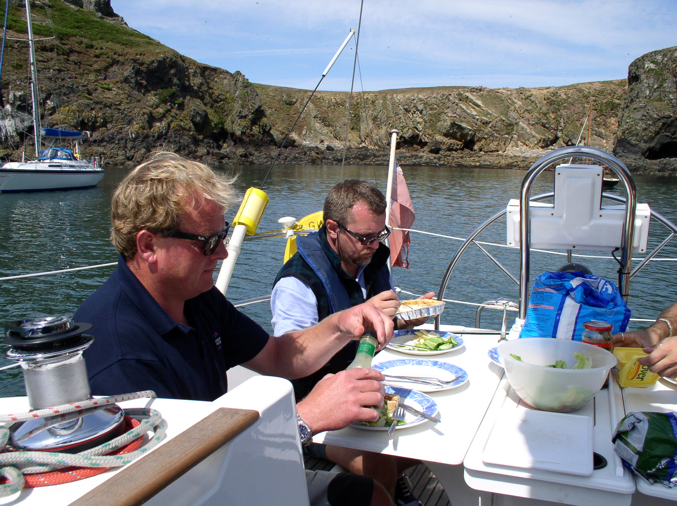 Day Skipper course, anchored for lunch at Skomer